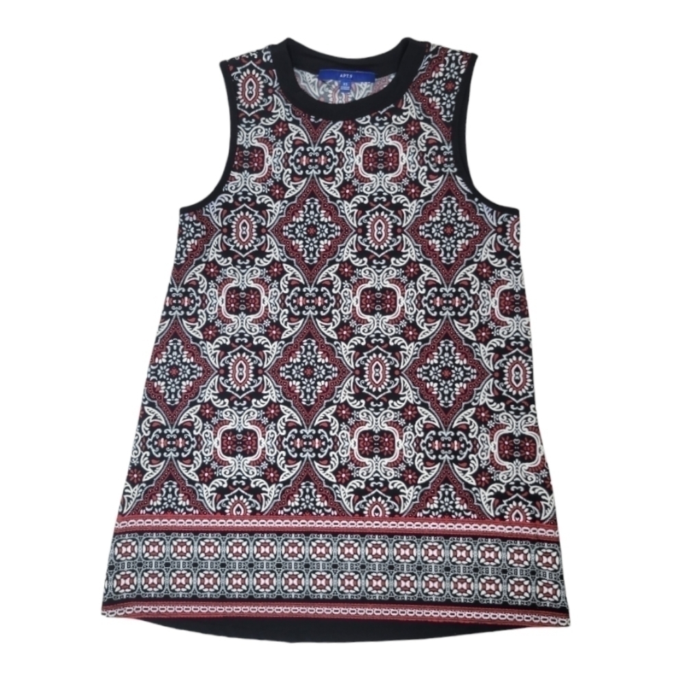 SOLD - 3/$15 🔴 Apt. 9 Black Red White Boho Pattern Sleevless Tunic Tank Blouse